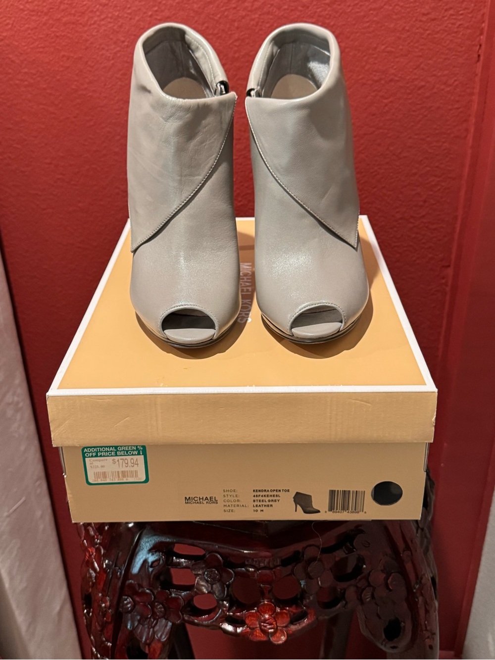 Michael Kors Light Gray Leather Peep-Toe Ankle Booties